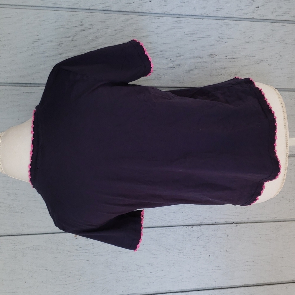 Pink Crochet Edge. Blue Tee Pink Accent. Knit - Picture 3 of 8